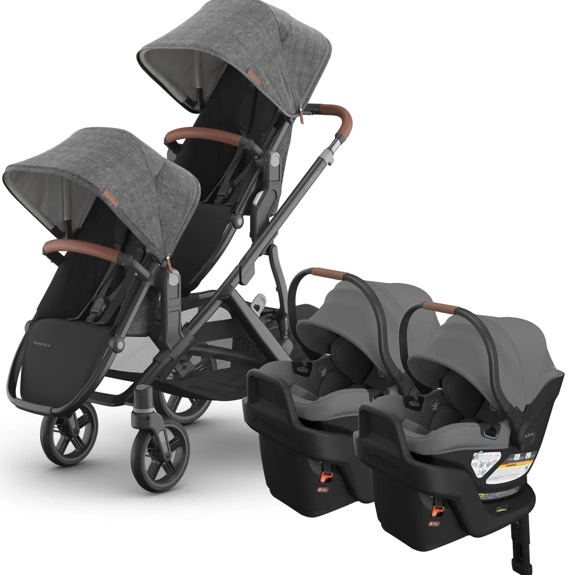 UPPAbaby Vista V3 Twin Stroller with RumbleSeat V3 + Aria V2 Travel System Bundle - Greyson / Greyson