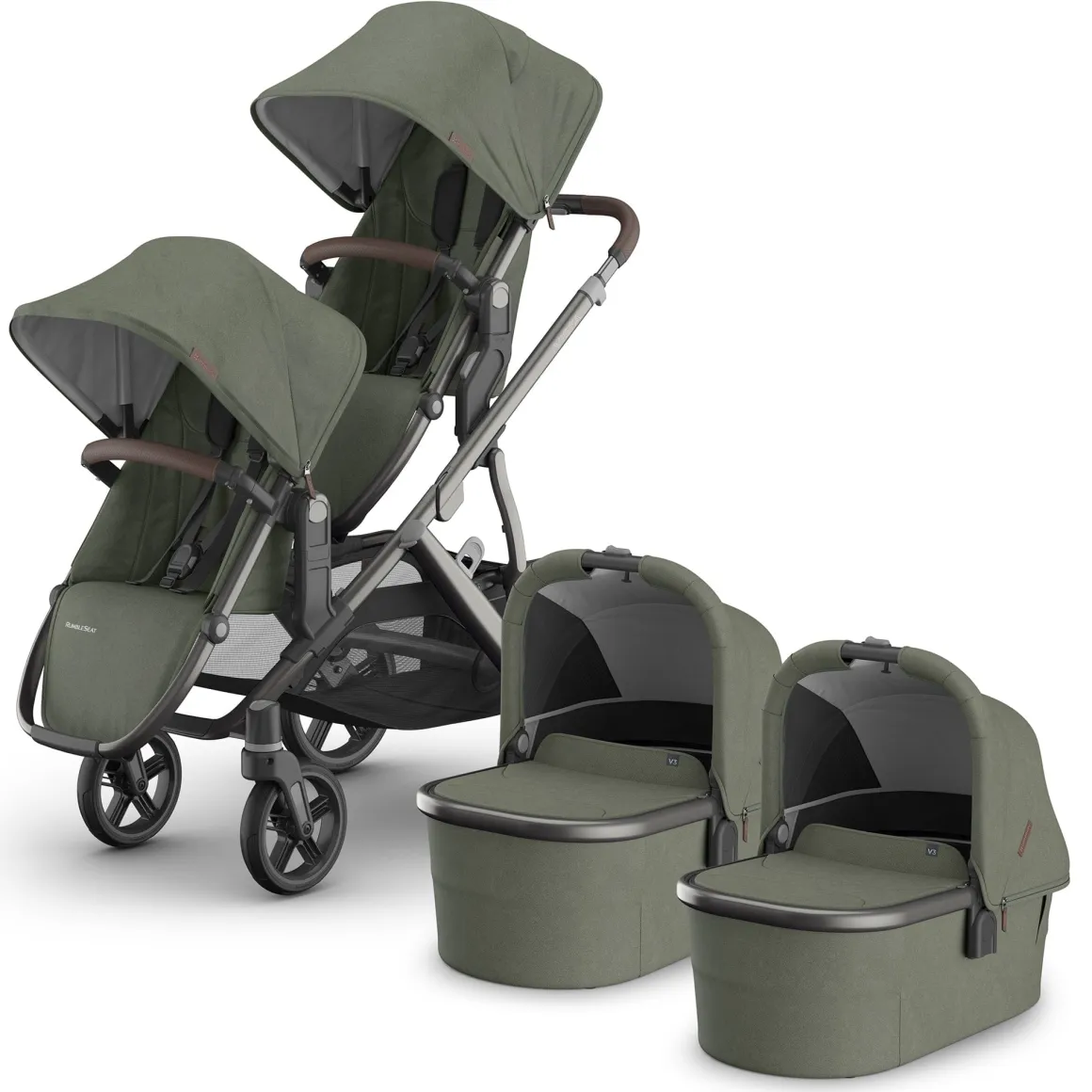 UPPAbaby Vista V3 Twin Stroller with RumbleSeat V3 + Bassinet Bundle - Evelyn