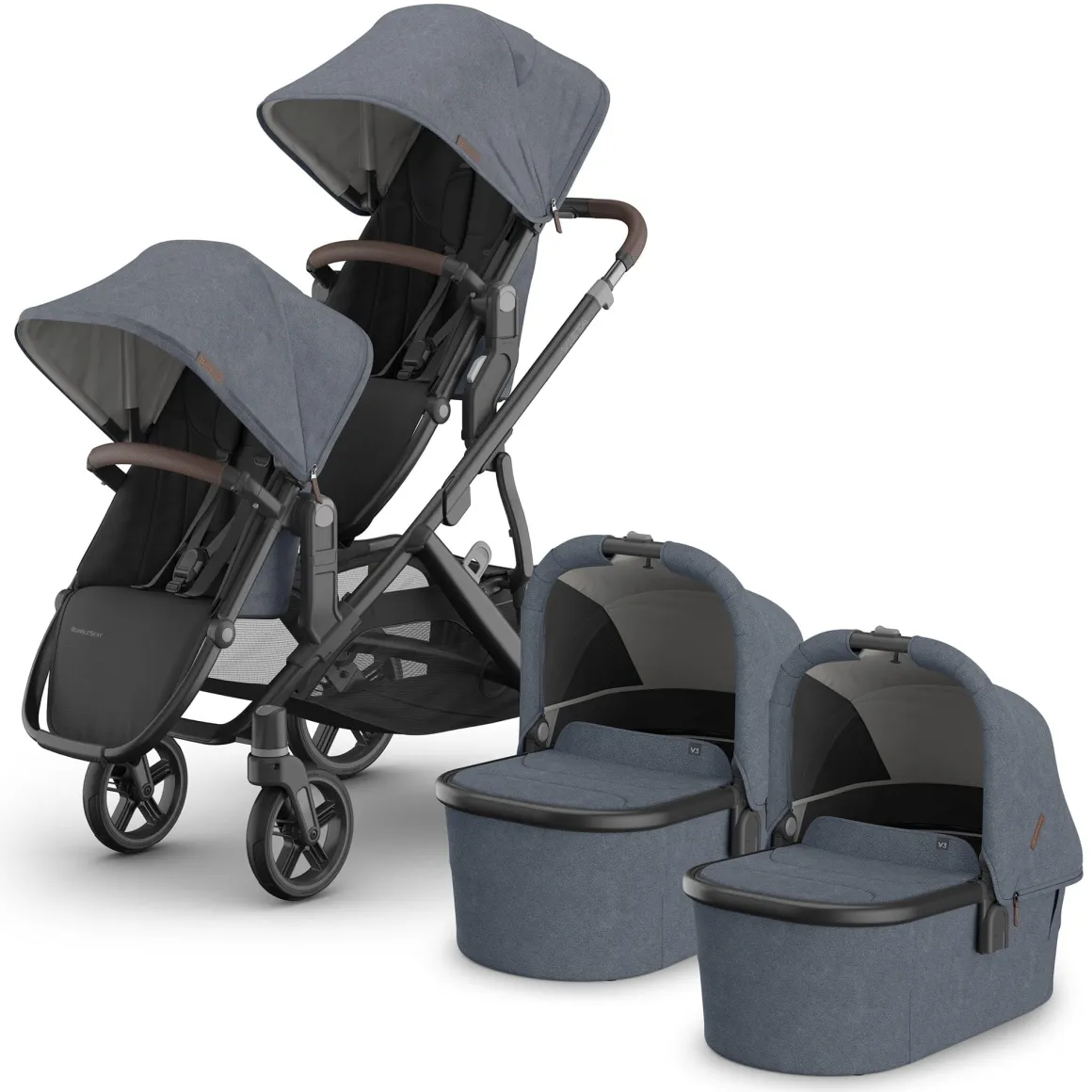 UPPAbaby Vista V3 Twin Stroller with RumbleSeat V3 + Bassinet Bundle - Julian