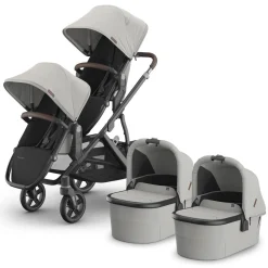UPPAbaby Vista V3 Twin Stroller with RumbleSeat V3 + Bassinet Bundle - Savannah