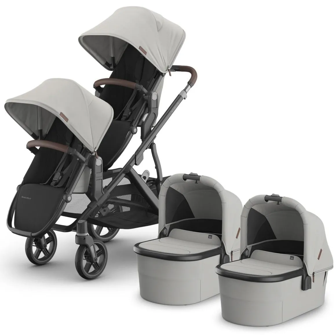 UPPAbaby Vista V3 Twin Stroller with RumbleSeat V3 + Bassinet Bundle - Savannah
