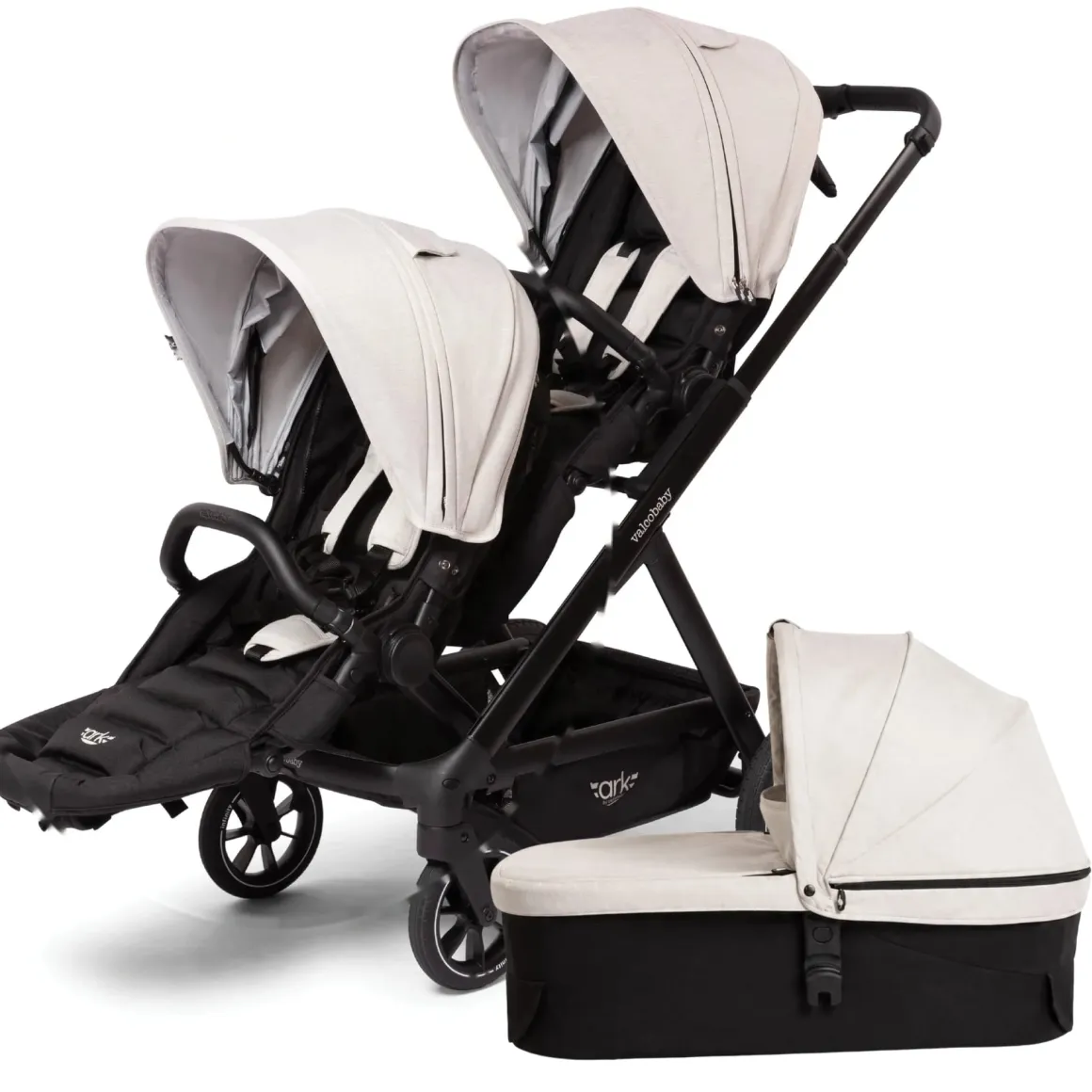 Valco Ark Double Stroller + Bassinet Bundle - Cloud