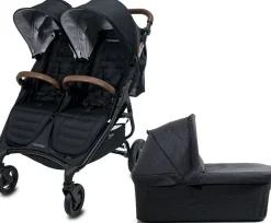 Valco Trend Duo Side by Side Double Stroller + Bassinet Bundle Black / Black