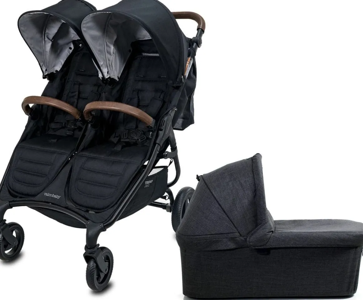 Valco Trend Duo Side by Side Double Stroller + Bassinet Bundle Black / Black