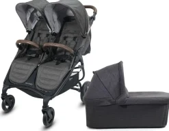 Valco Trend Duo Side by Side Double Stroller + Bassinet Bundle Charcoal / Charcoal