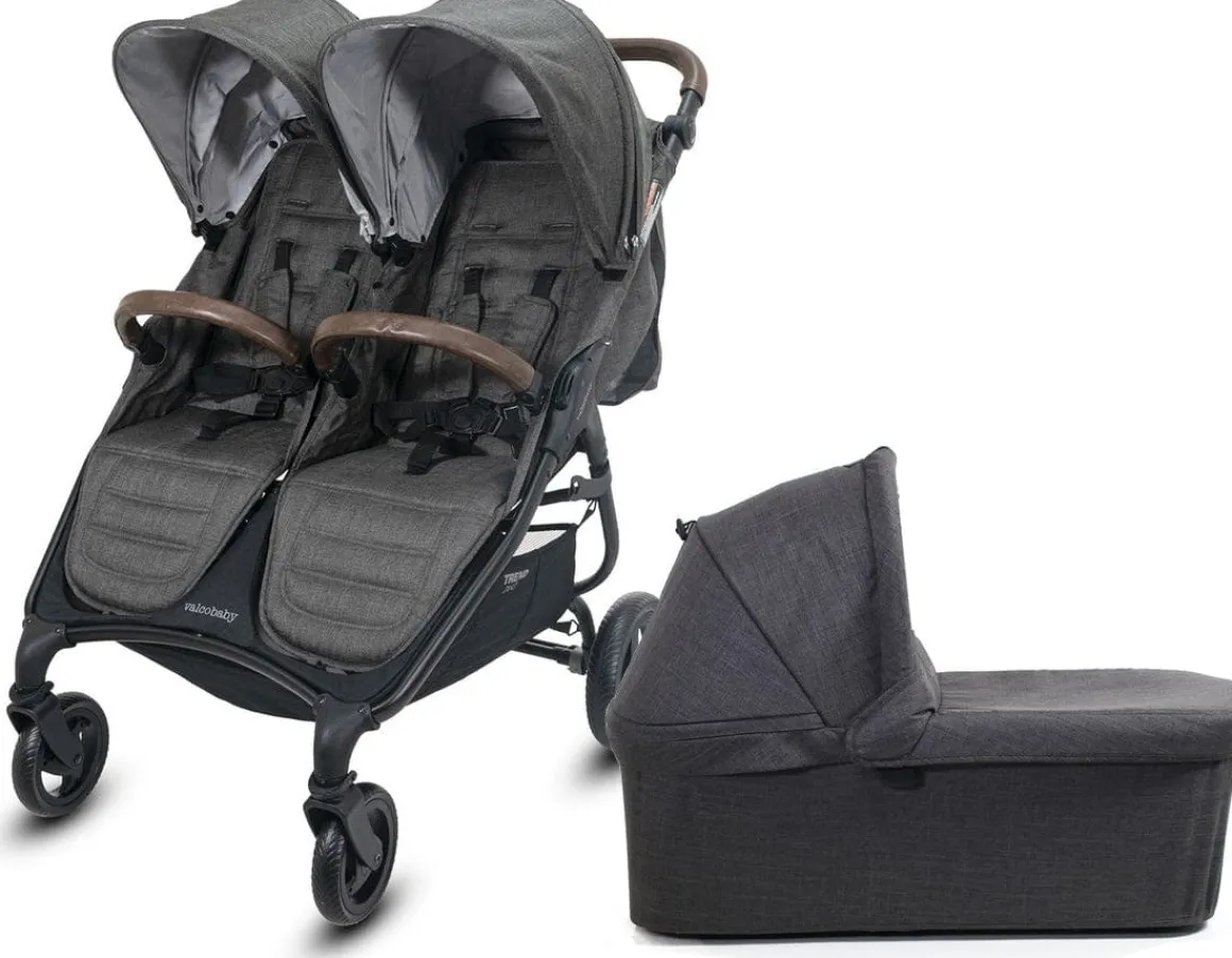 Valco Trend Duo Side by Side Double Stroller + Bassinet Bundle Charcoal / Charcoal