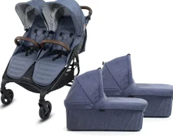Valco Trend Duo Twin Side by Side Double Stroller + Bassinet Bundle Denim / Denim