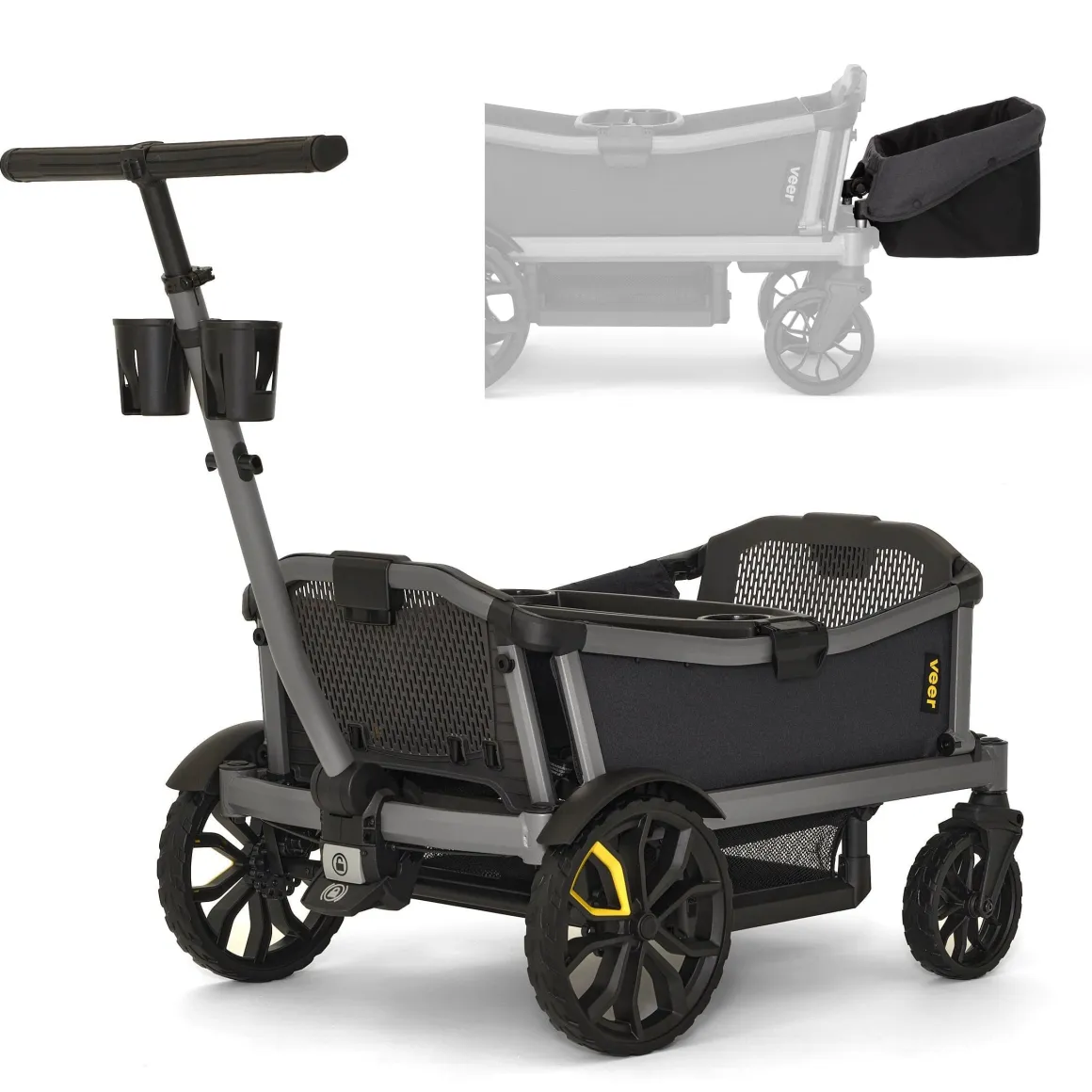 Veer Cruiser City XL (4 Seater) Stroller Wagon + Basket Bundle - Grey