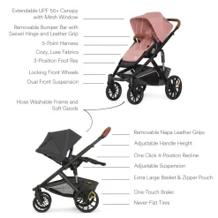 Veer Switch&Roll Luxe Single-to-Double Stroller Bundle with Leather Kit - Rose Quartz