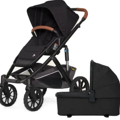 Veer Switch&Roll Luxe Single-to-Double Stroller with Leather Kit + Bassinet Bundle - Black Onyx