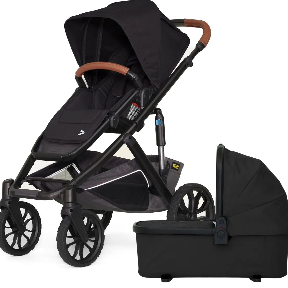 Veer Switch&Roll Luxe Single-to-Double Stroller with Leather Kit + Bassinet Bundle - Black Onyx