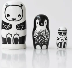 Wee Gallery Nesting Dolls - Black and White Animals