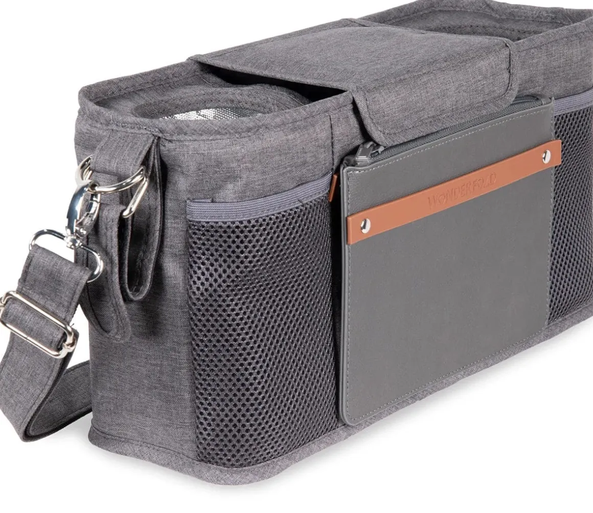 WonderFold Small Parent Console with 2 Insulated Cup Holders - Gray