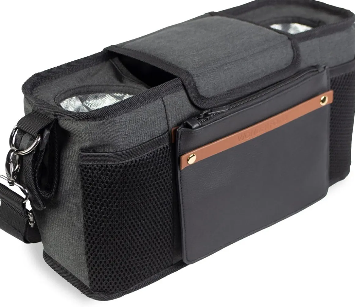 WonderFold Small Parent Console with 2 Insulated Cup Holders - Volcanic Black