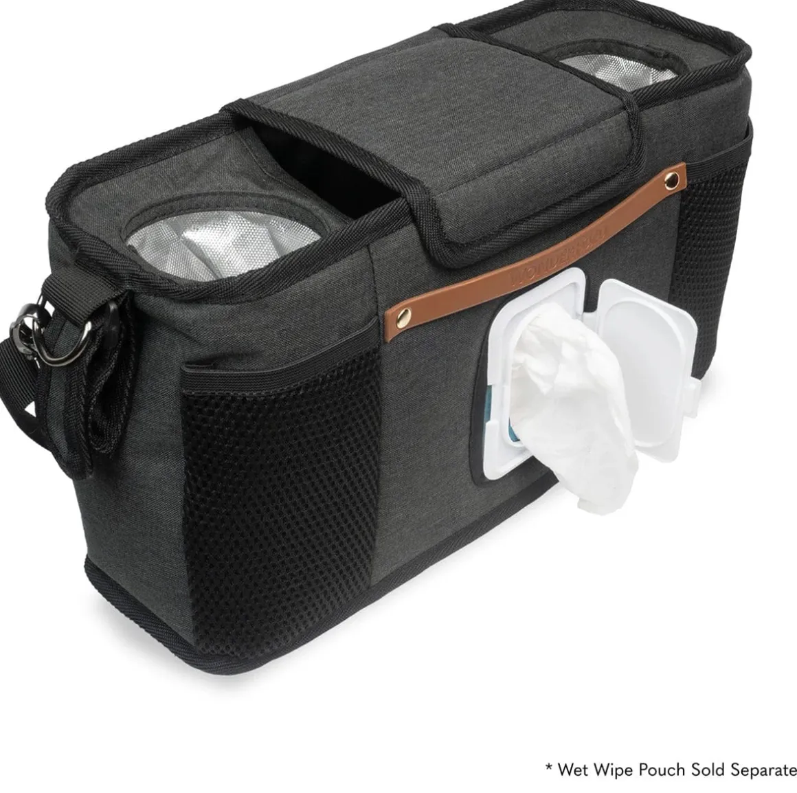 WonderFold Small Parent Console with 2 Insulated Cup Holders - Volcanic Black