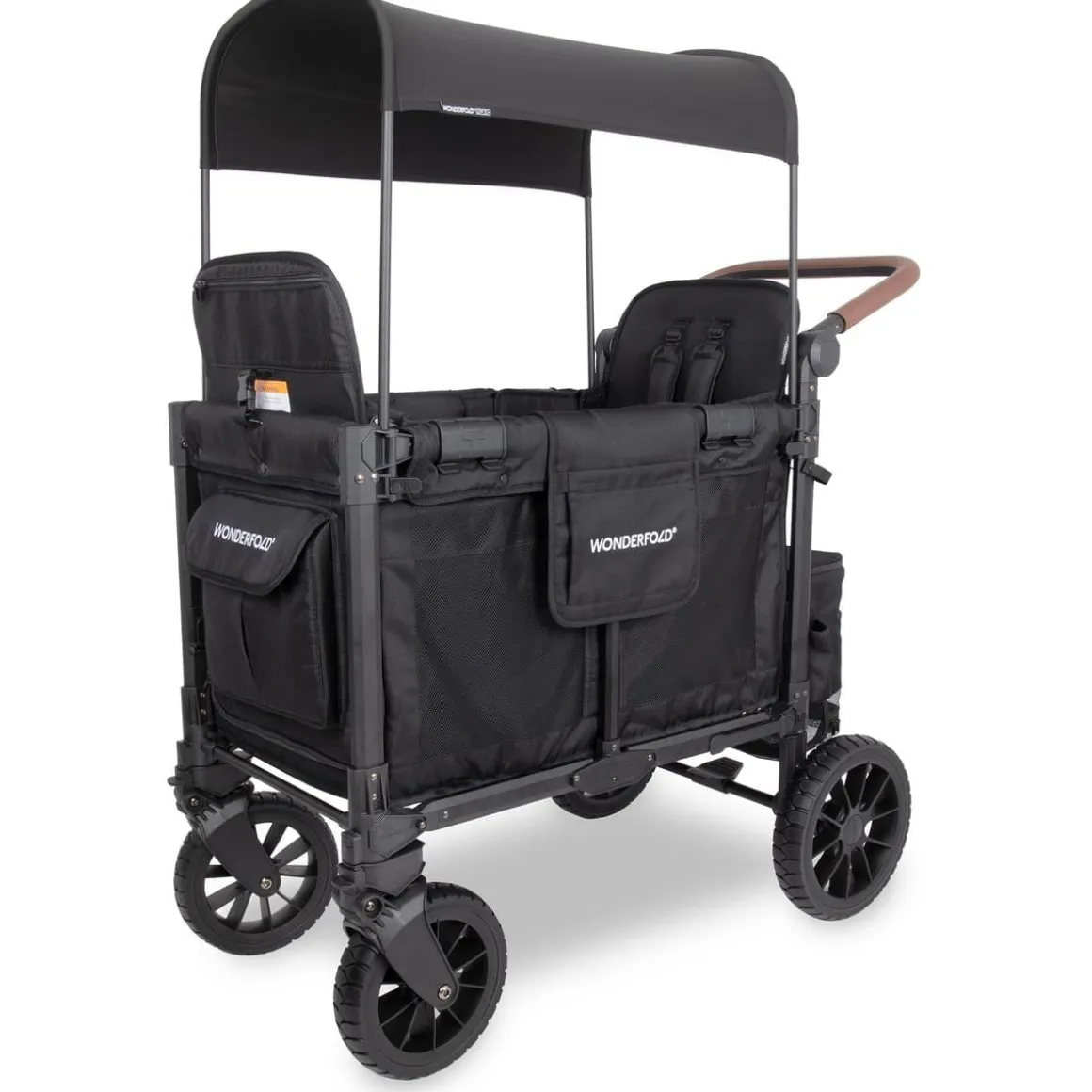 WonderFold W2 Luxe Pro (2 Seater) Double Seater Stroller Wagon - Jet Black