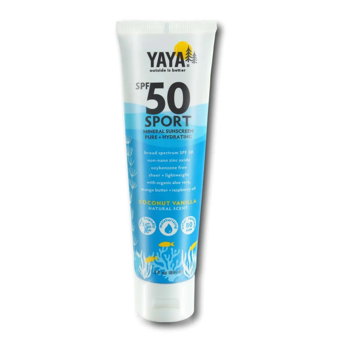 Yaya Organics SPF 50 Sport Mineral Sunscreen Pure + Gentle, 3 fl oz