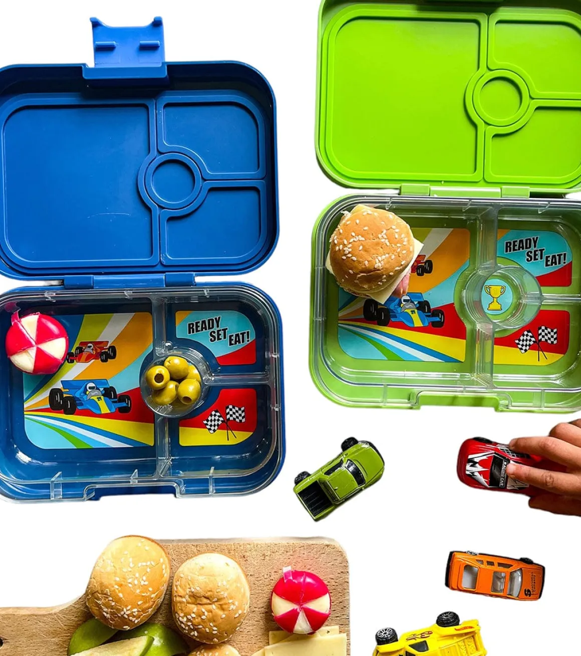 Yumbox Leakproof Bento Lunchbox, Panino - Monte Carlo Blue / Race Cars