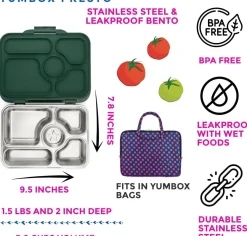 Yumbox Leakproof Bento Lunchbox, Presto Stainless Steel - Kale Green