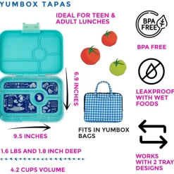 Yumbox Leakproof Bento Lunchbox, Tapas 5 Compartment - Antibes Blue / Bon Appetit Tray
