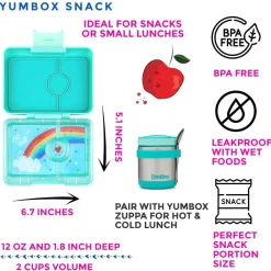 Yumbox Leakproof Bento Snack Box, 3 Compartment - Tropical Aqua / Rainbow