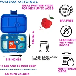 Yumbox Original Leakproof Bento Lunchbox, 6 Compartment - Neptune Blue / Rocket Tray