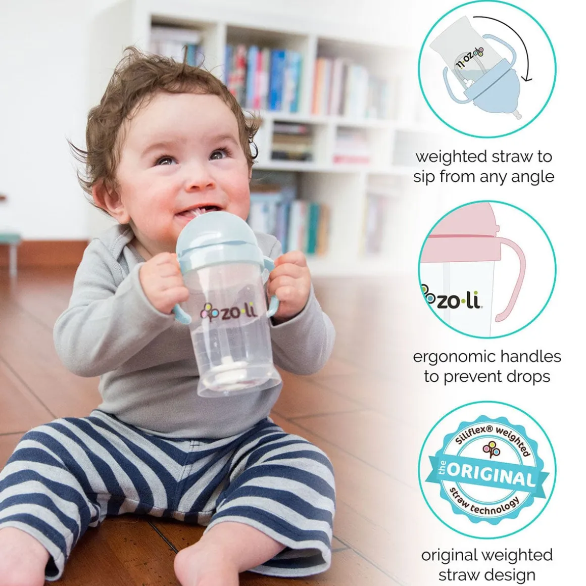 Zoli Bot Weighted Straw Sippy Cup, 6oz - Mist Blue