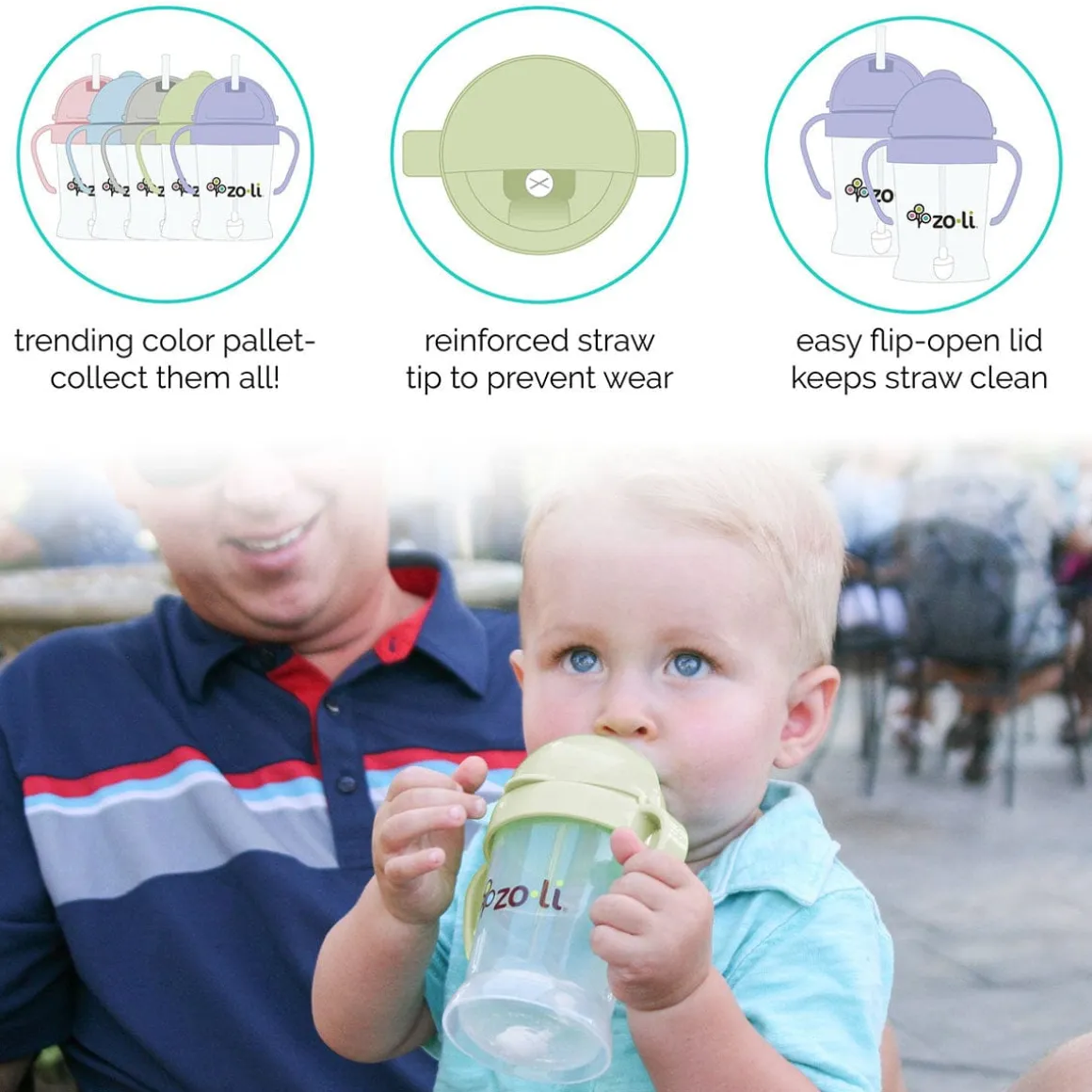 Zoli Bot Weighted Straw Sippy Cup, 6oz - Mist Blue